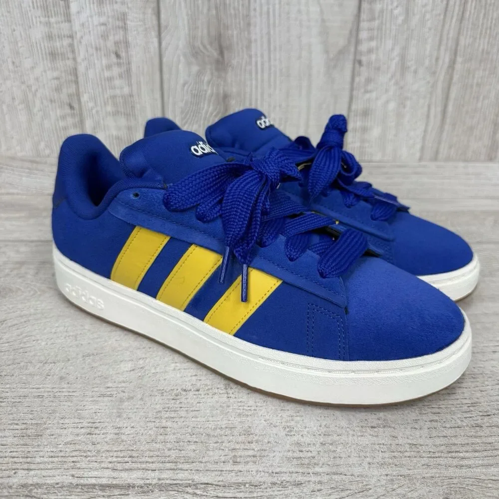 Adidas Grand Court Alpha Lucid Blue Utility Yellow Mens 10.5 Suede Shoes JI1714